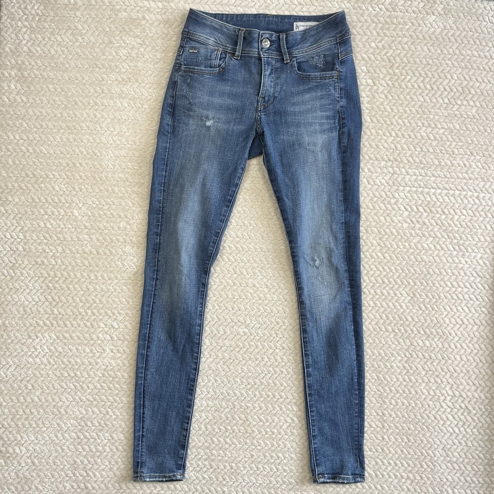 G-STAR‎ RAW Womens Lynn Mid Super Skinny Low Rise Ankle Jeans 27x32 Distressed